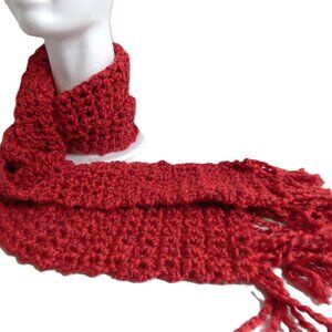 Retro Red Scarf 90 x 4.5 Extra Long Handmade Crochet Hand Knit Rare OOAK NWT